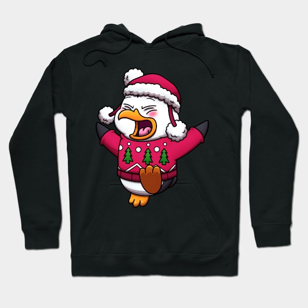 Cute Jumping Penguin With Christmas Sweater And Hat Hoodie by TheMaskedTooner